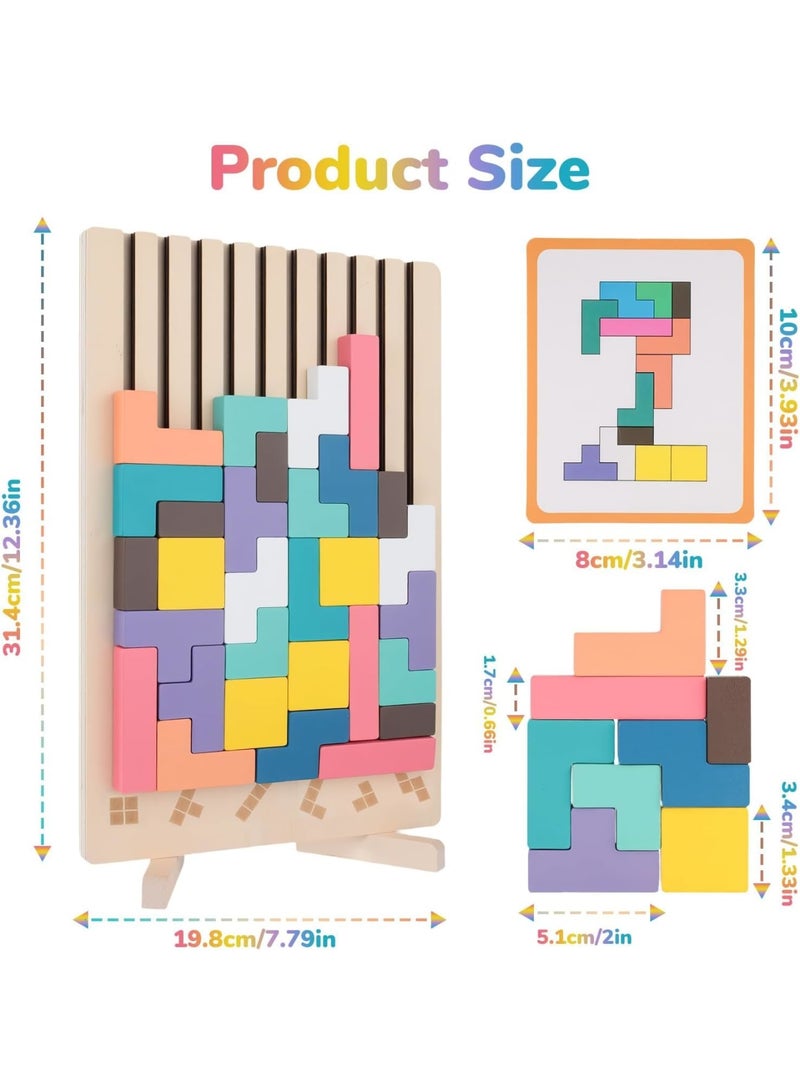 Wooden Tetris Puzzle Toy, 3 in 1 Colorful Stacking Game with Number Blocks and 3D Building Pieces, Educational Board Toy for Hand Eye Coordination and Logical Thinking, Kids and Adults - Image 2